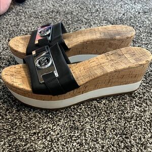 Michael Kors Black Wedge Sandals with Cork Sole